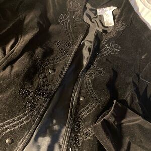 Black Velvet Vintage Jacket, Embroidered Sparkles